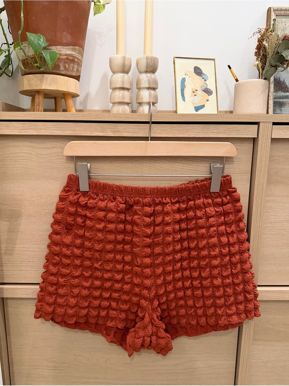 Textured Rust Coloured Mini Shorts
